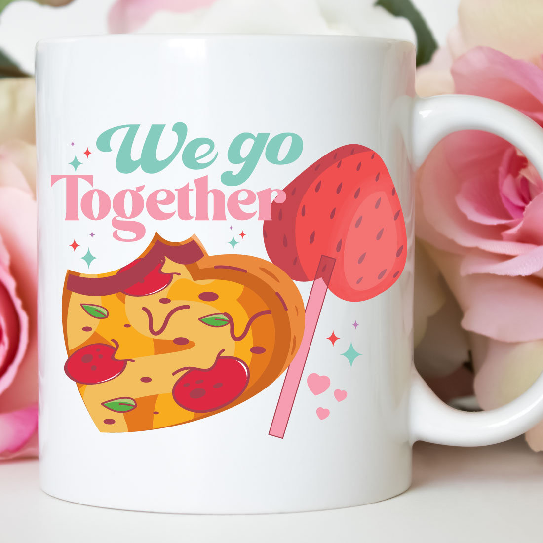 An image of a cup with an amazing print on the theme of Valentine's Day