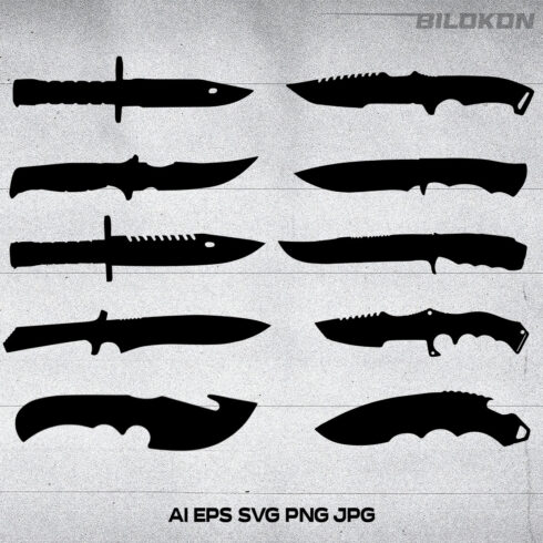 Knife Silhouette Set Icon, Hunting Knife, SVG Vector main cover.