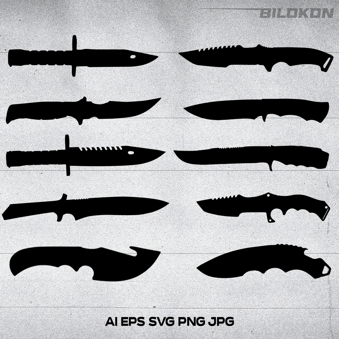 Knife Silhouette Set Icon, Hunting Knife, SVG Vector main cover.