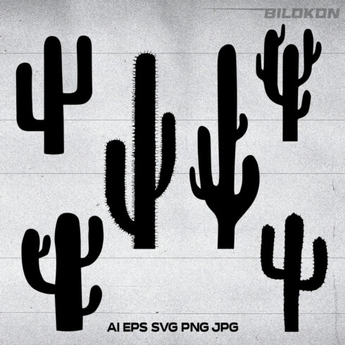 Cactus Silhouettes Set Icon, SVG Vector Illustration.
