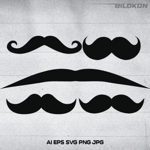 Set Of Hipster Mustaches, SVG Vector.