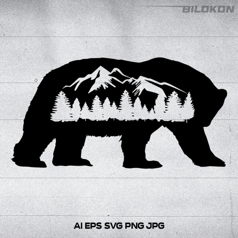 Bear and Mountain Landscape SVG Vector - MasterBundles