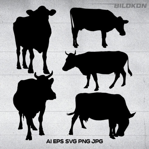 Group of cattle silhouettes on a white background.