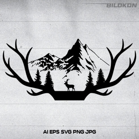 Deer Horns on the Mountain Landscape SVG Vector image cover.