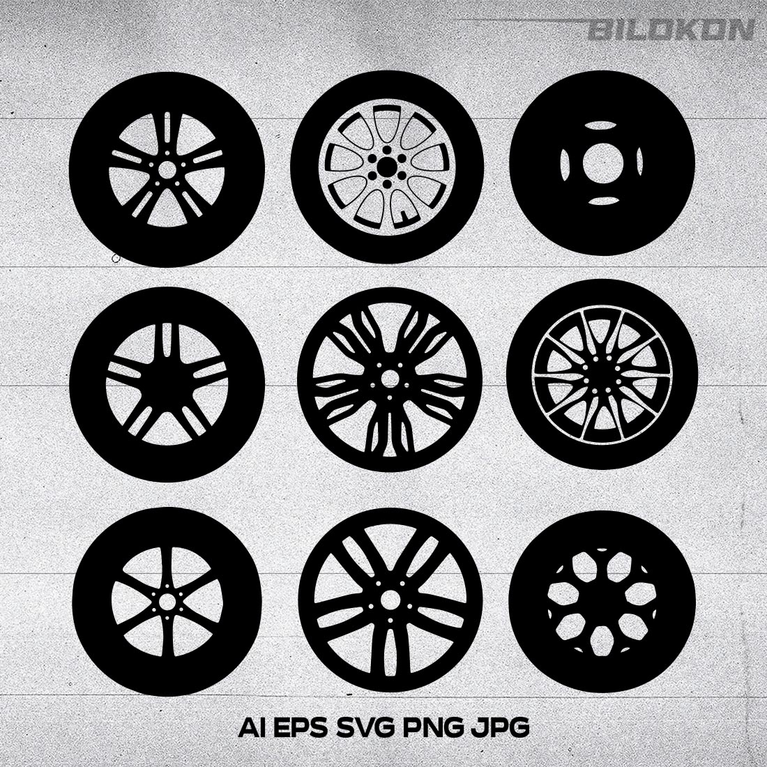 Set of Car Tires, Tyre Fitting Service Advertising Poster, SVG Vector main cover.
