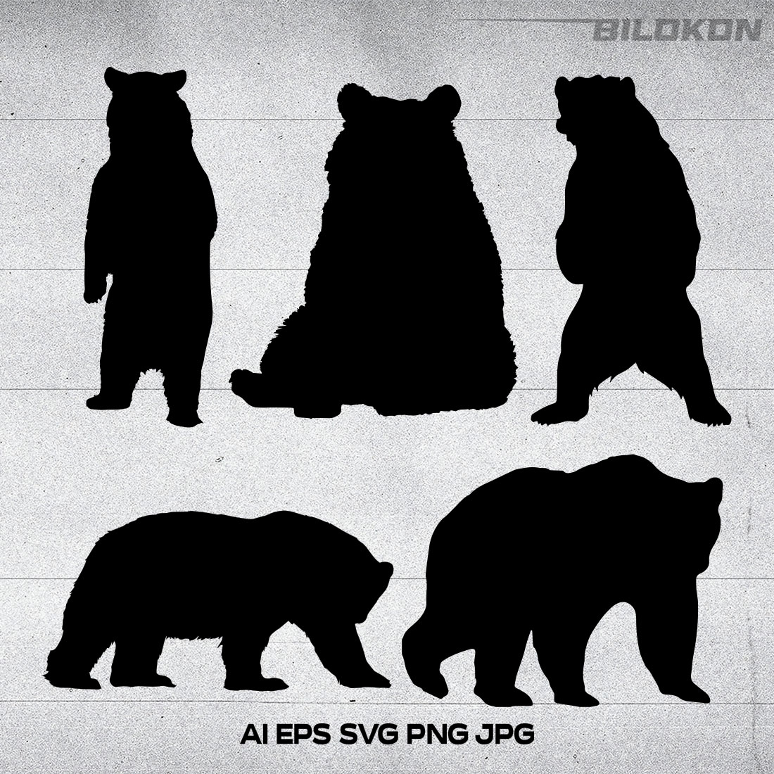 The silhouettes of a bear and a bear cub.