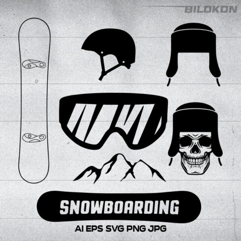 Snowboarding Set, Helmet, Mask, Glasses SVG Vector.