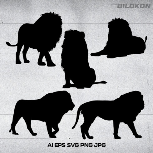The silhouettes of lions are shown in different positions.