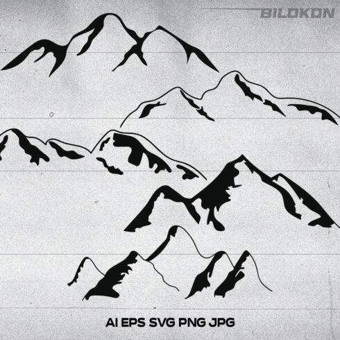 Mountains Range Silhouette Set, SVG Vector.