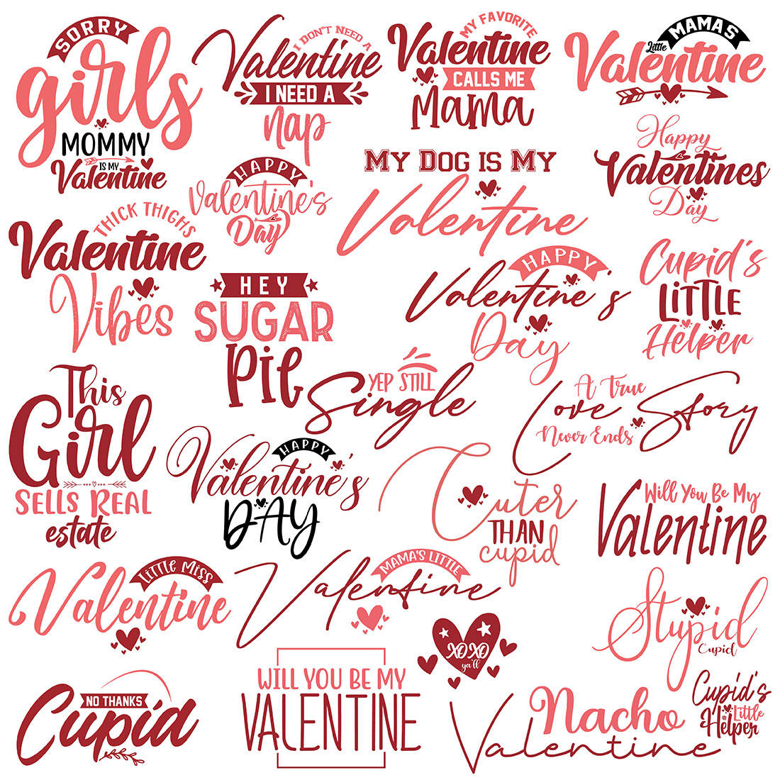 Set of colorful images for prints on the theme of Valentines Day