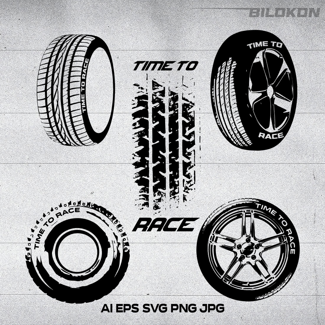 Car Wheels Time to Race, SVG Vector Design.