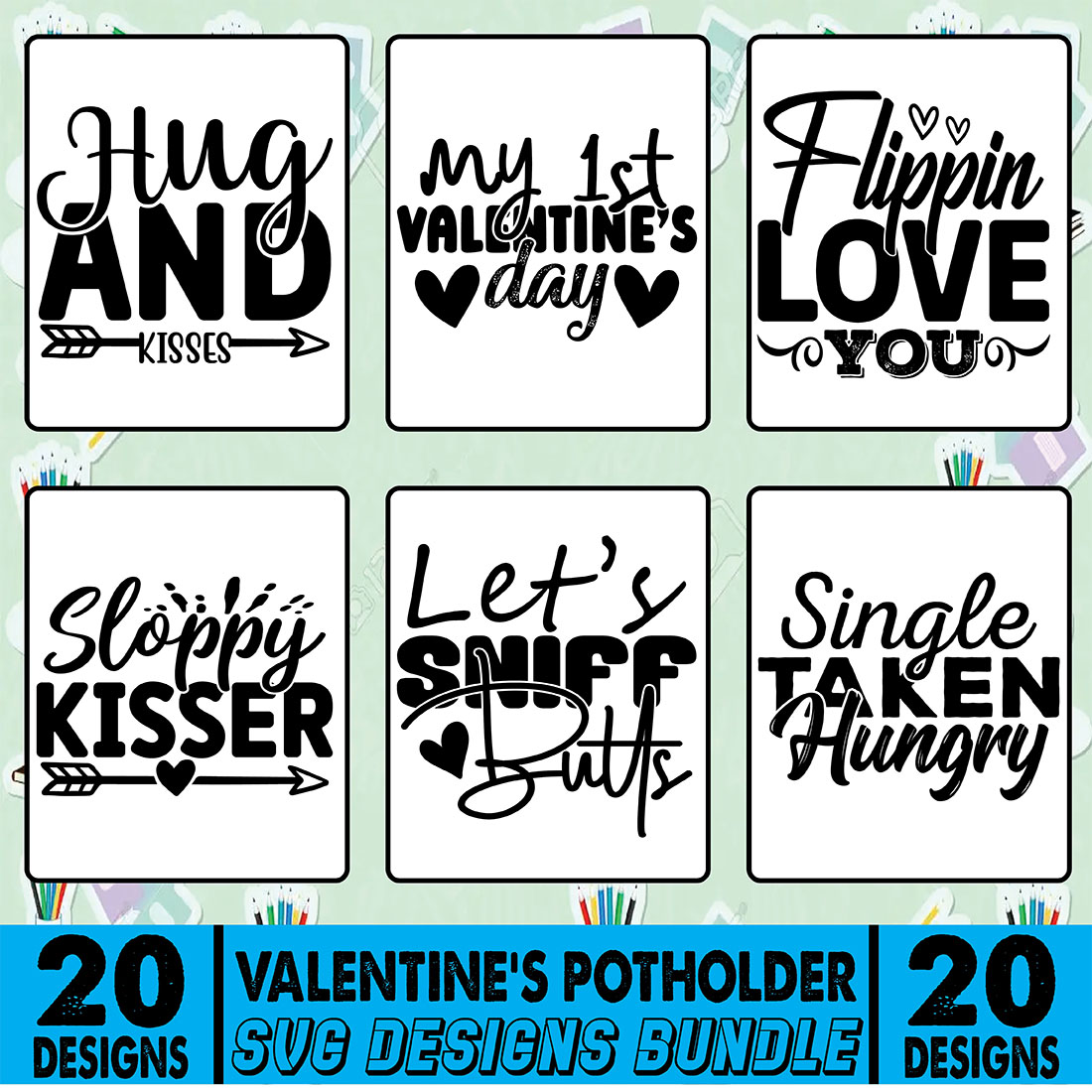 20 Valentines Potholder SVG Design Bundle cover