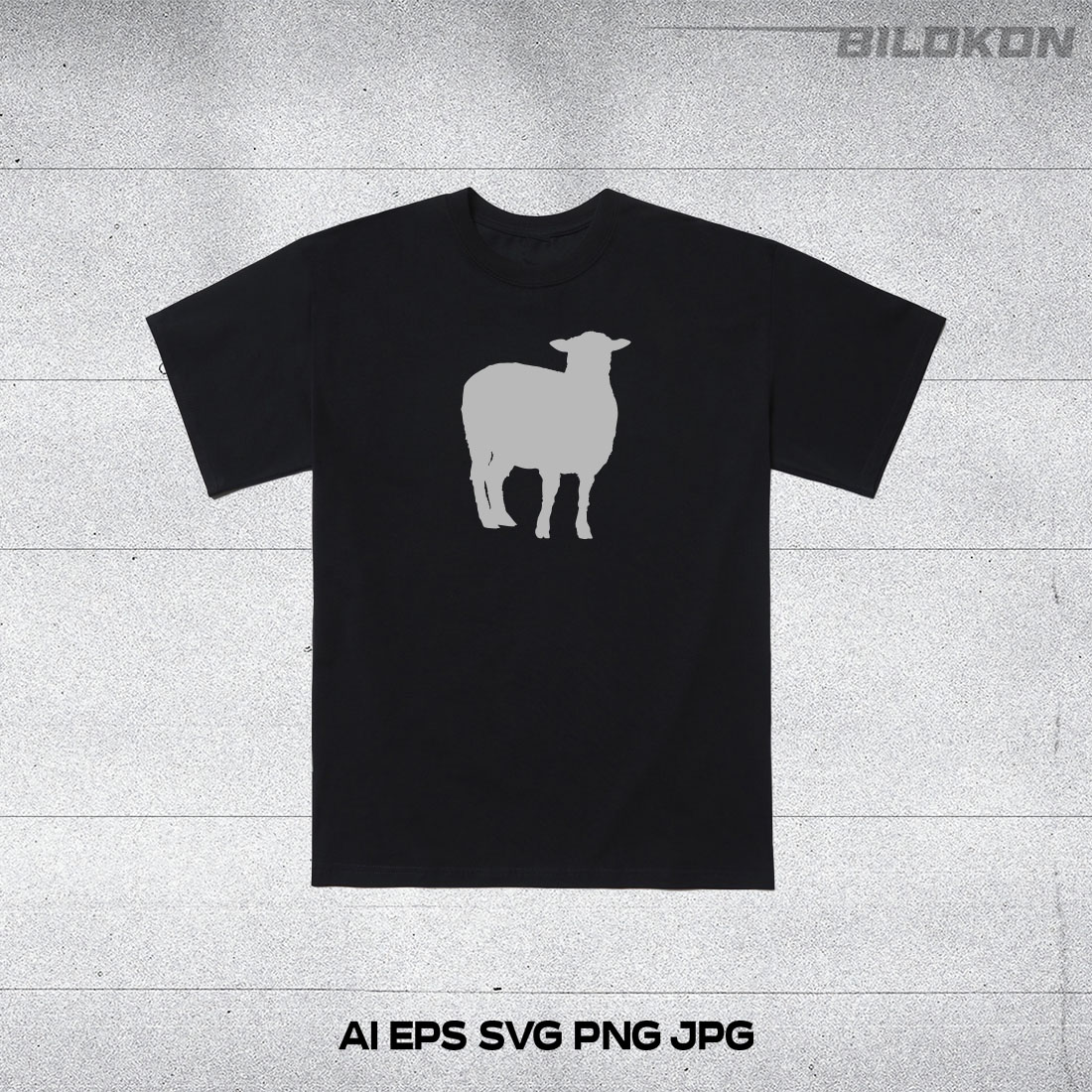 Black t - shirt with a white llama on it.