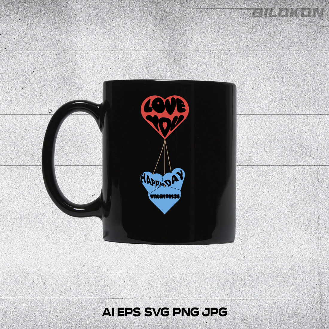 Cup image with gorgeous print with heart shaped balloons