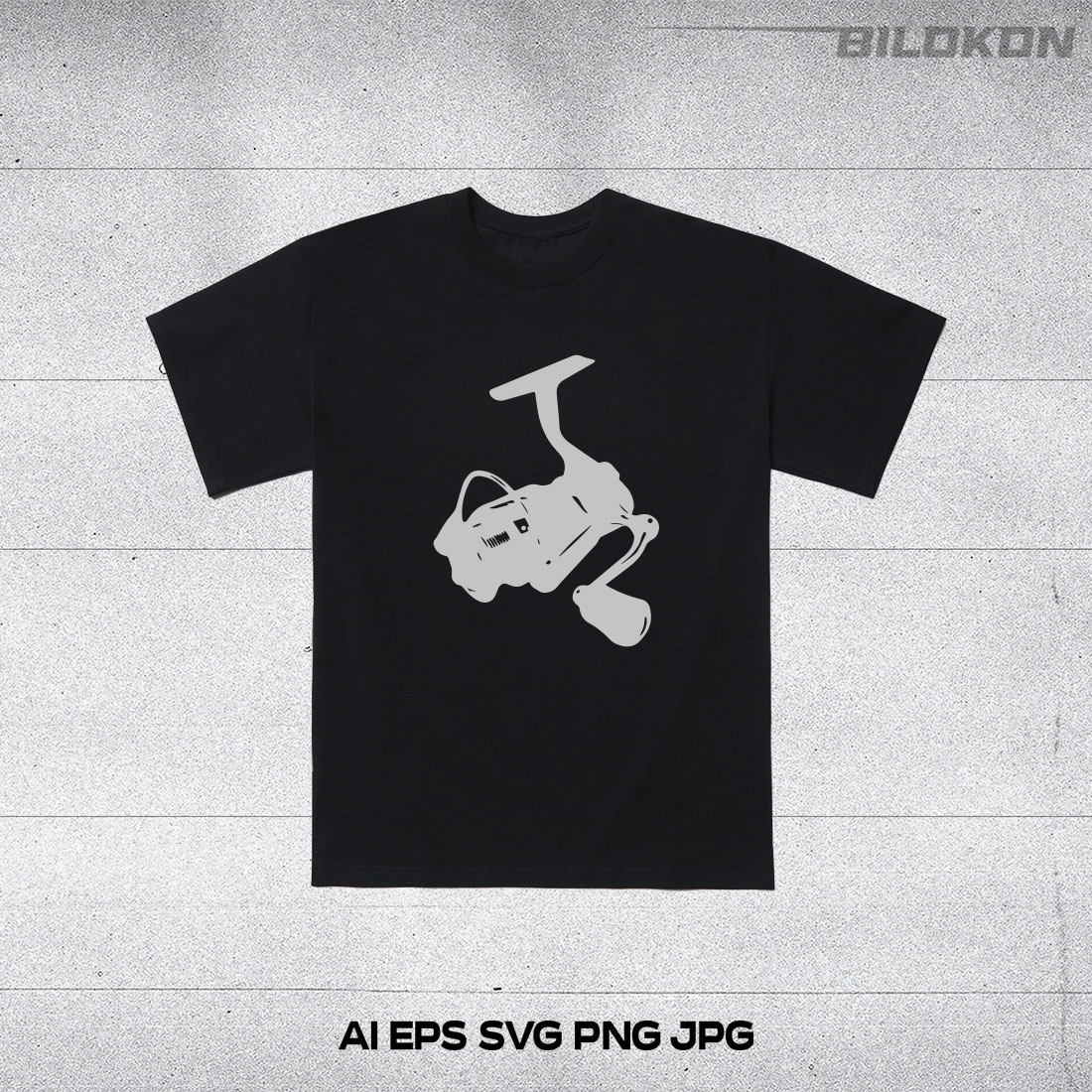 Fishing Reel Silhouette SVG Vector t-shirt mockup.
