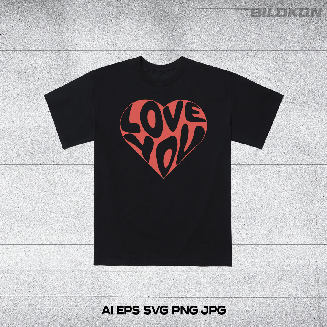 Image of a t-shirt with a charming lettering Love You in the shape of a heart