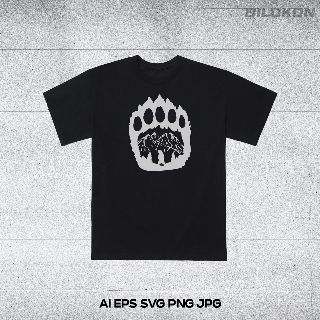 T-shirt mockup with Bear Paw and Mountain Landscape SVG.