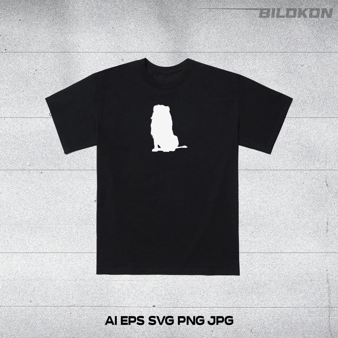 Black t - shirt with a white silhouette of a dog.