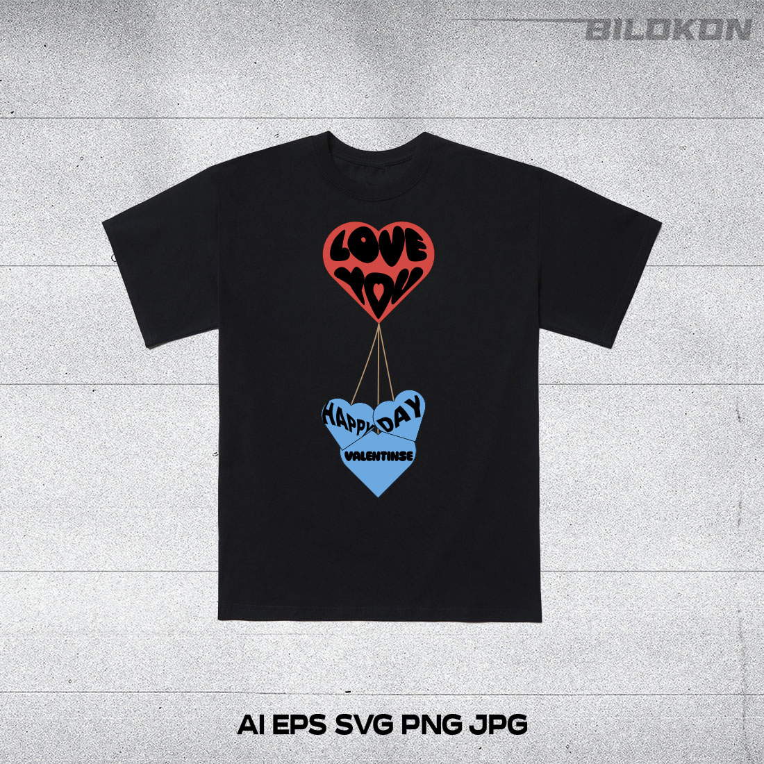 T-shirt image with amazing print with heart shaped balloons