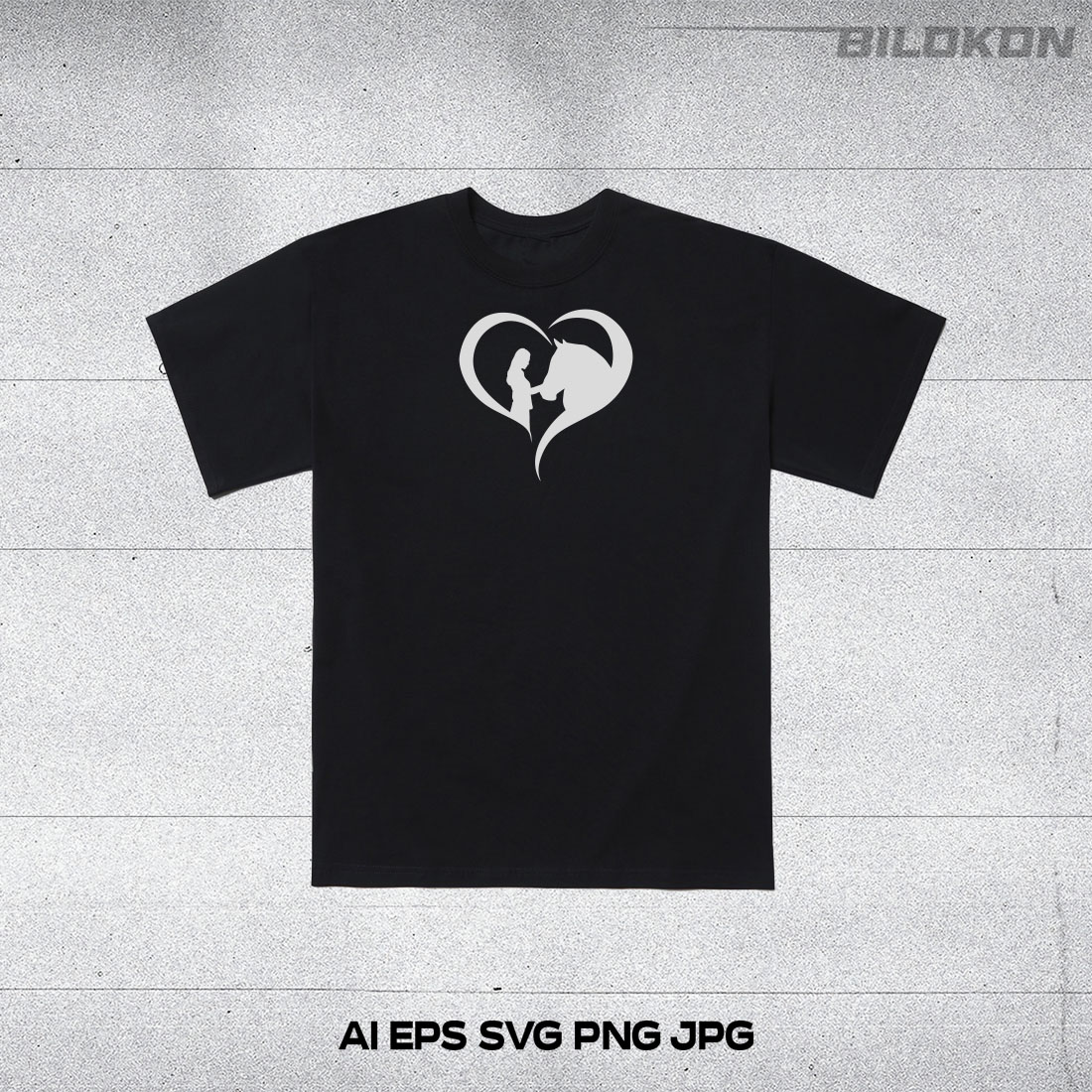 Black t - shirt with a white heart on it.