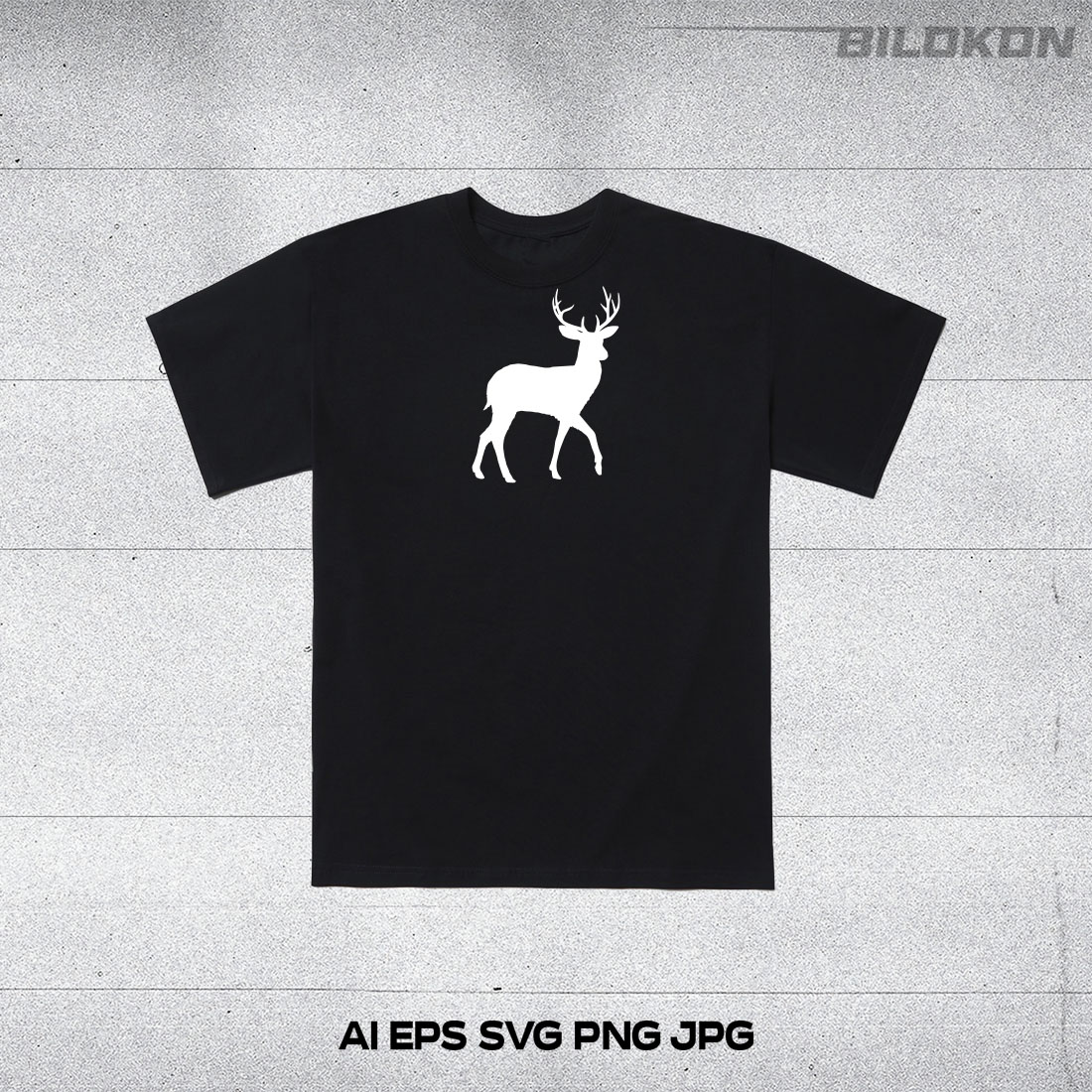 Black shirt with a white deer on it.