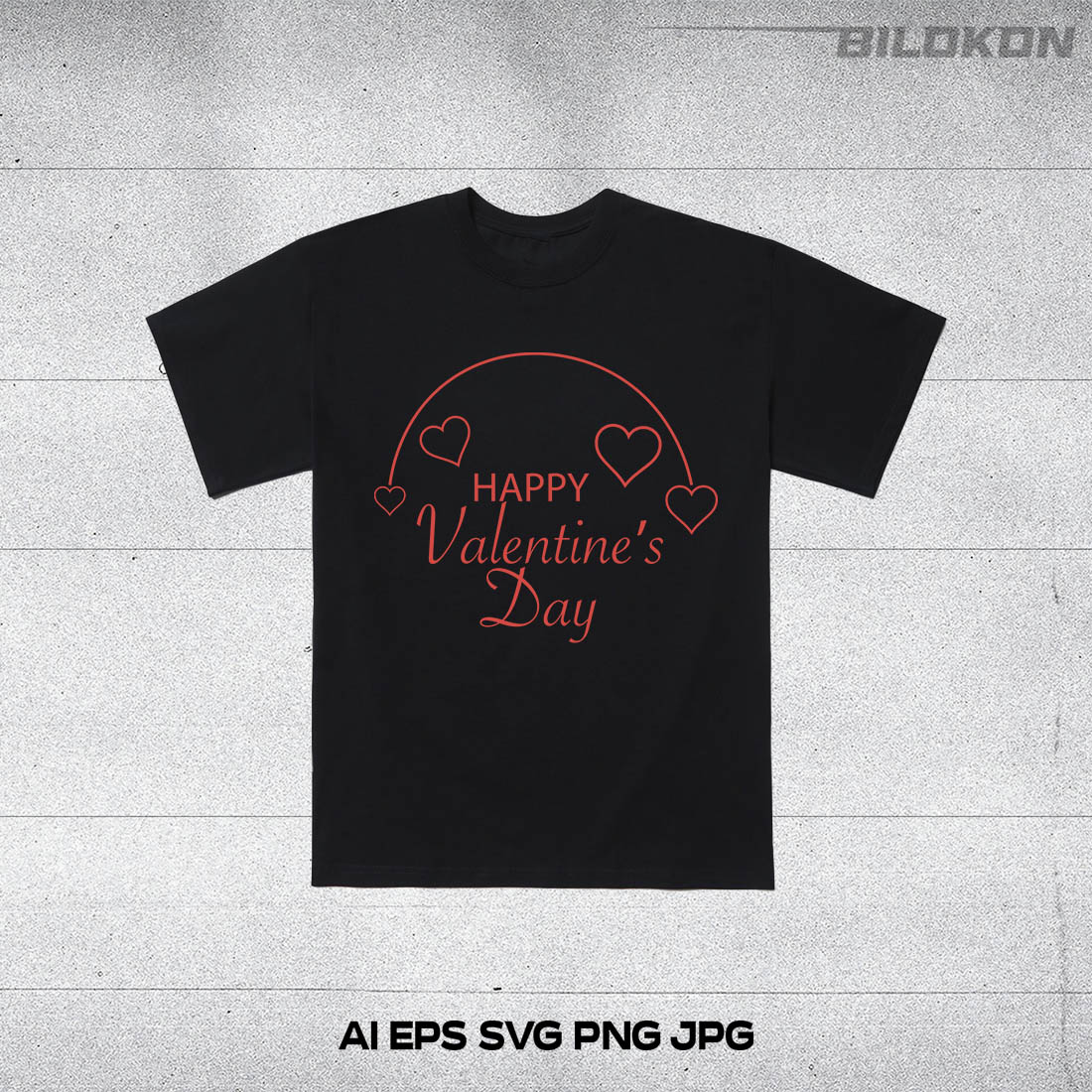 Picture of a black t-shirt with an exquisite Happy Valentine's Day lettering