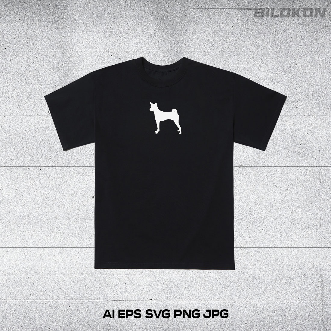 Black shirt with a white dog on it.