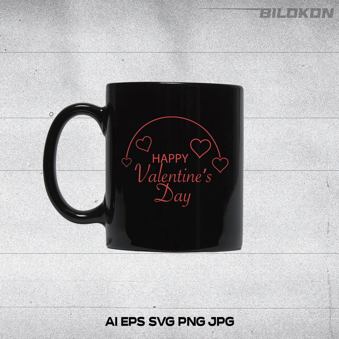 Image of a black cup with a colorful inscription Happy Valentine's Day