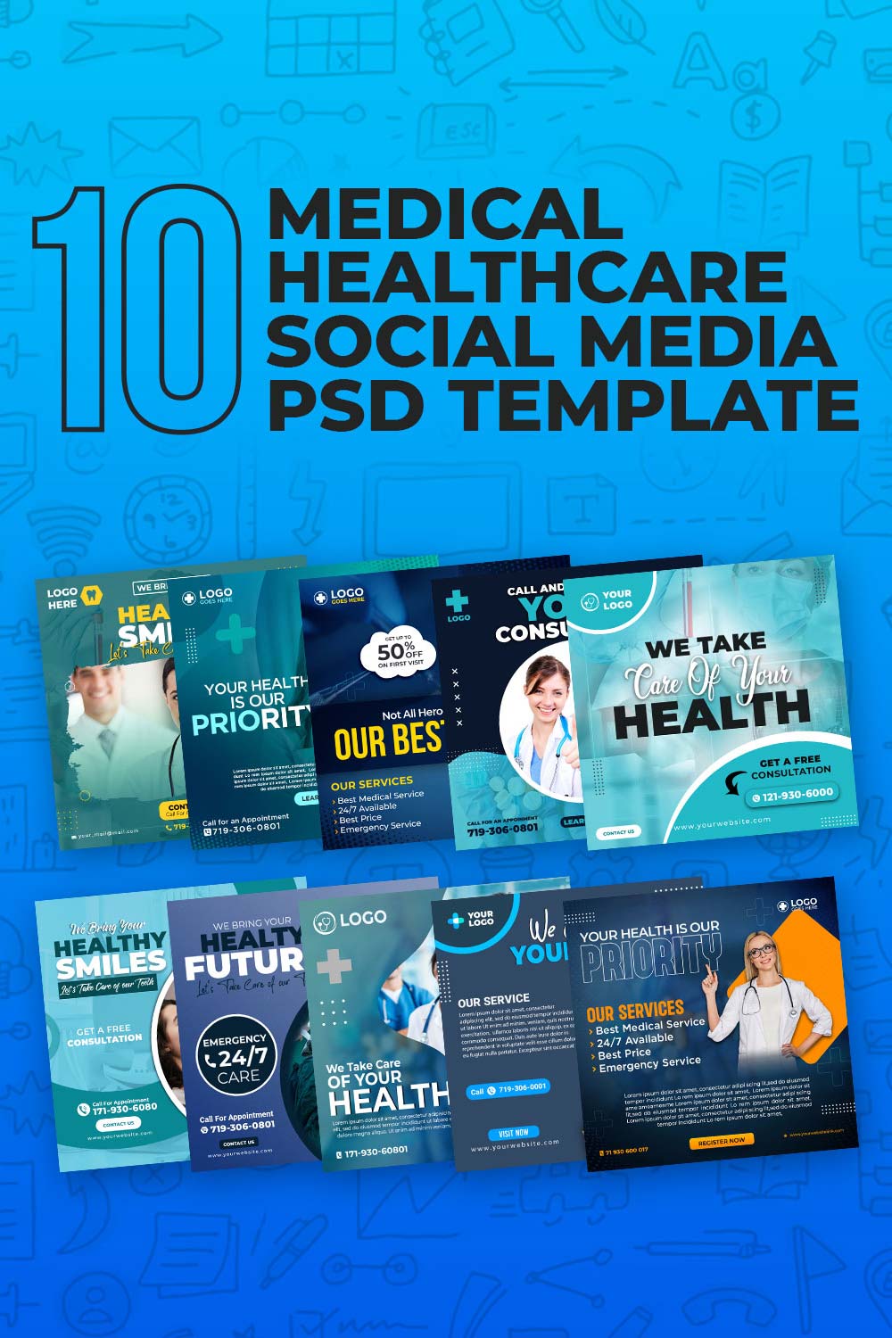 Medical Healthcare Social Media PSD Template pinterest image.