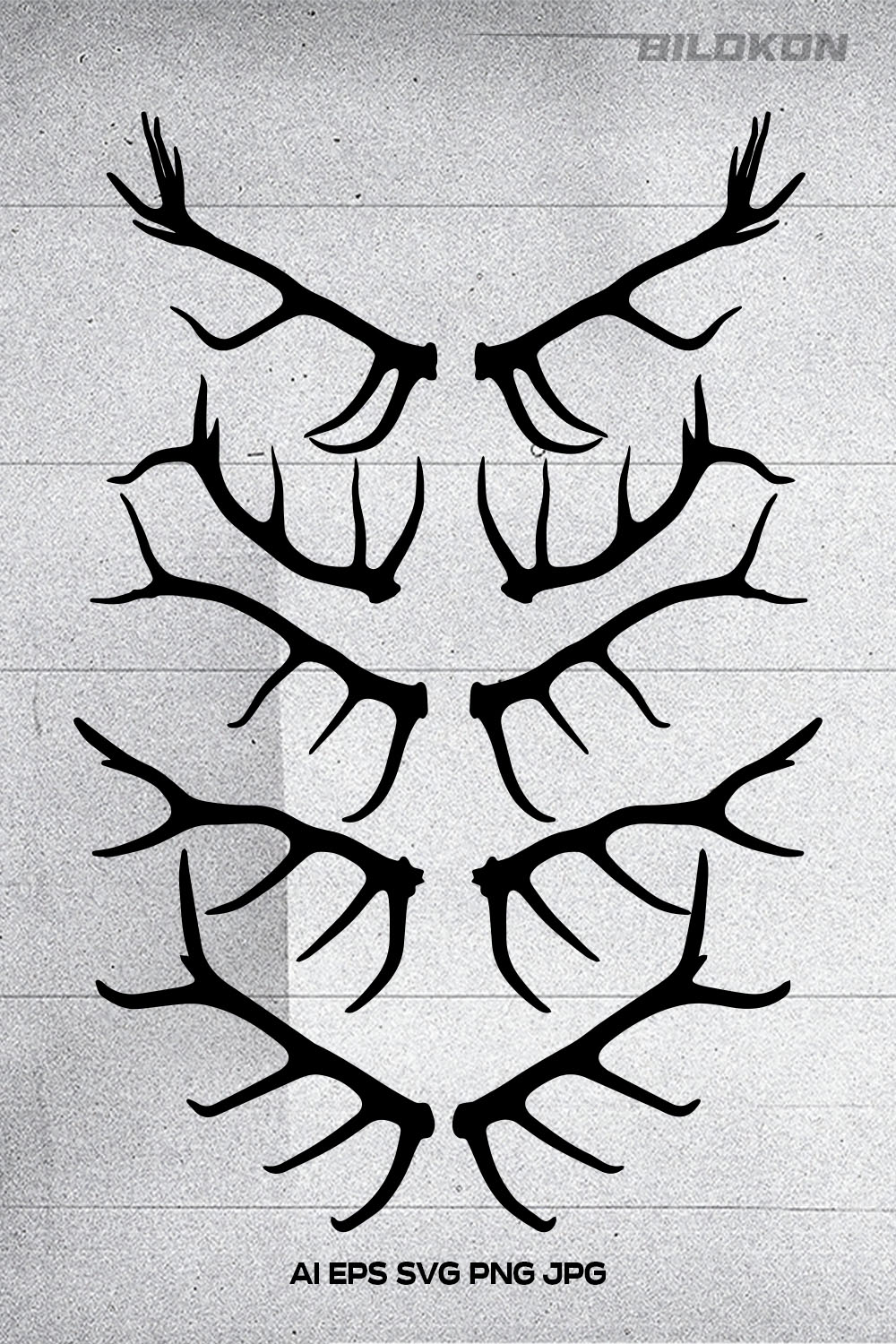 Black and white photo of antlers on a wall.