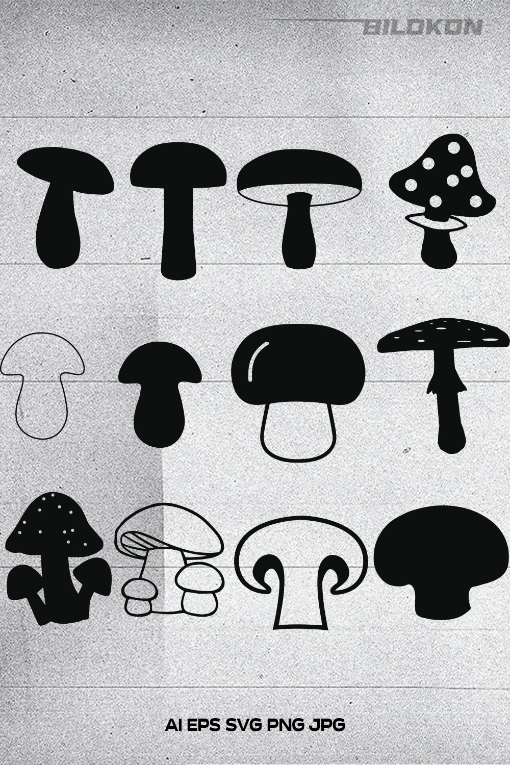 Mushrooms Silhouette Set Icon, SVG Vector - Pinterest.