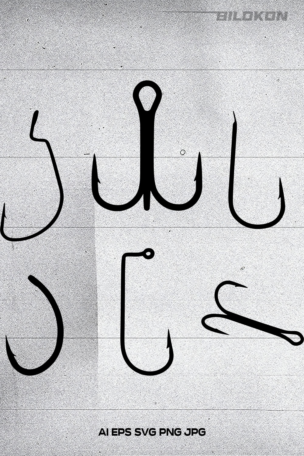 Hook Fishing Icon Set SVG Vector pinterest image.