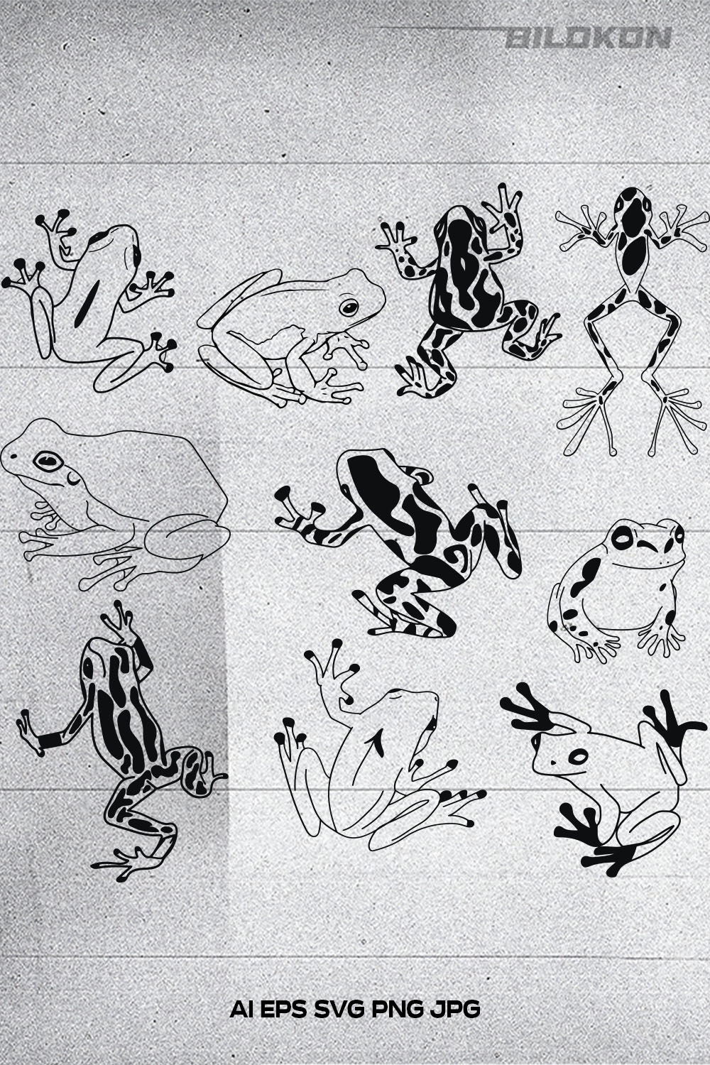 Black and white photo of frogs on a sheet of paper.