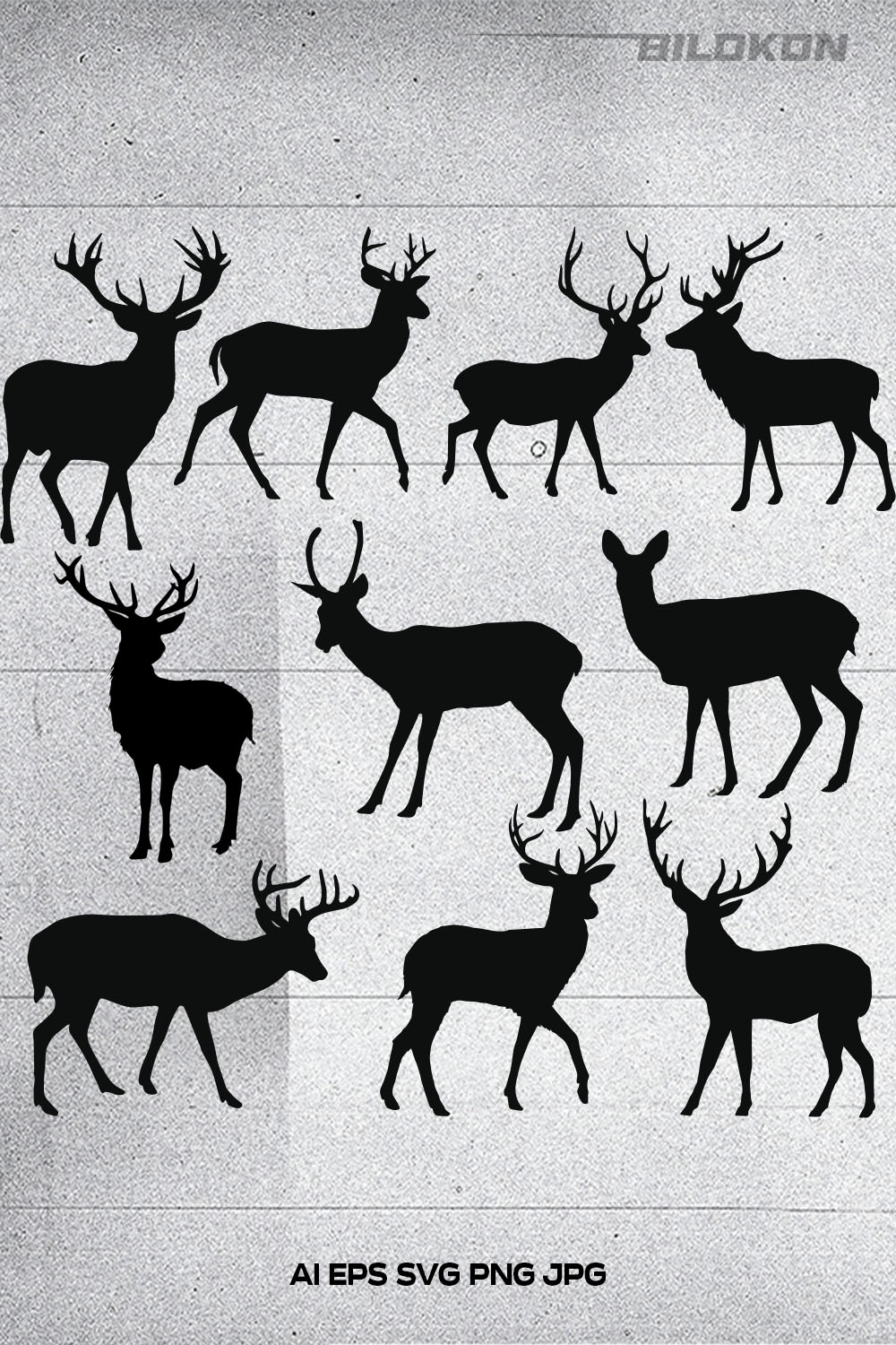 Group of deer silhouettes on a white background.