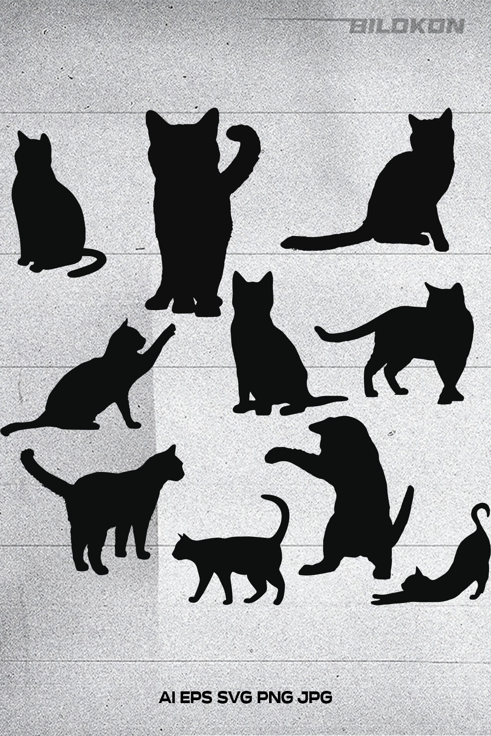 Series of silhouettes of cats and kittens.