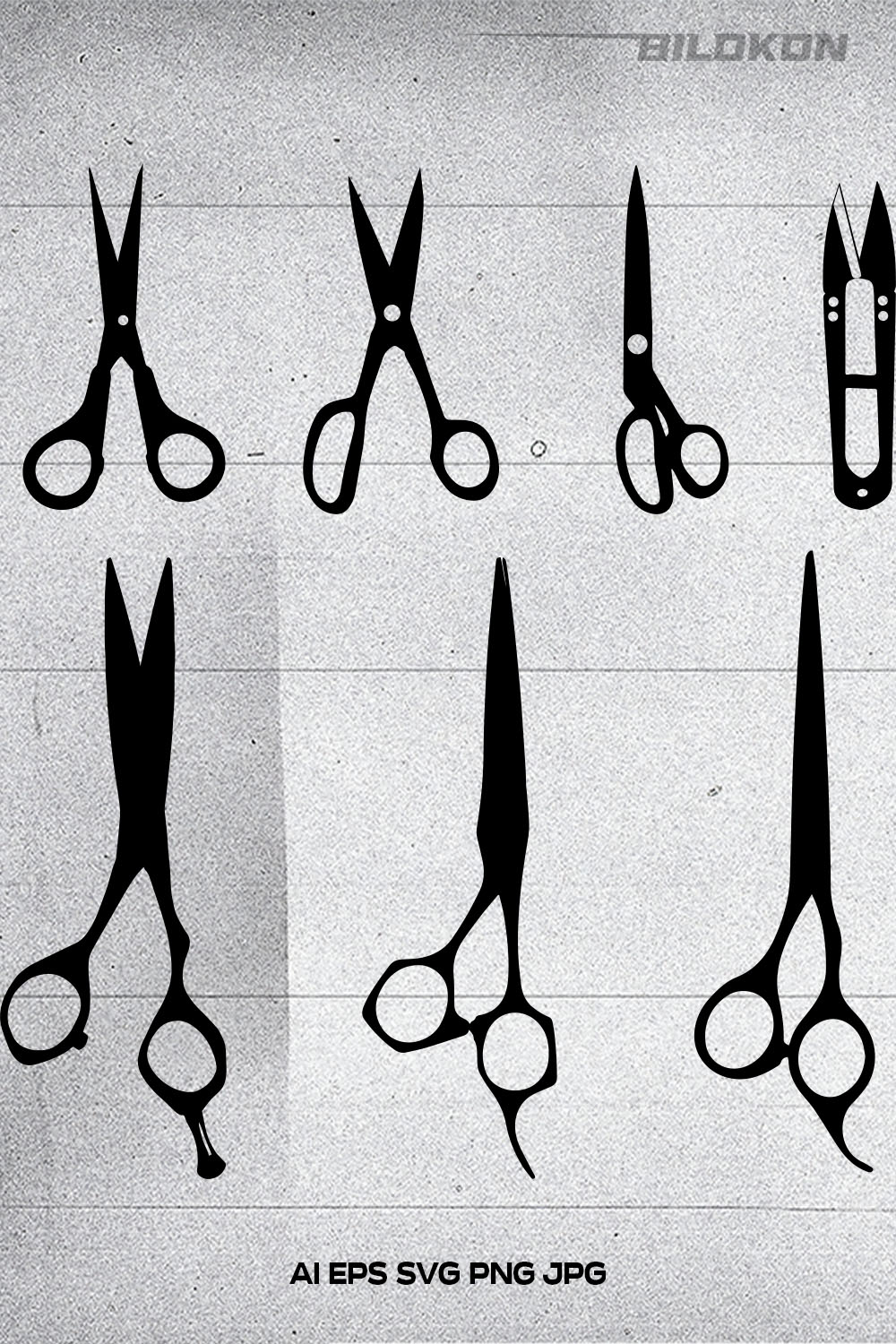 Scissors silhouette set icon, Barber scissors icon, SVG Vector pinterest preview image.