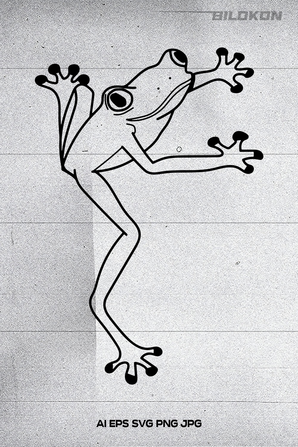 Black and white drawing of a frog on a wall.