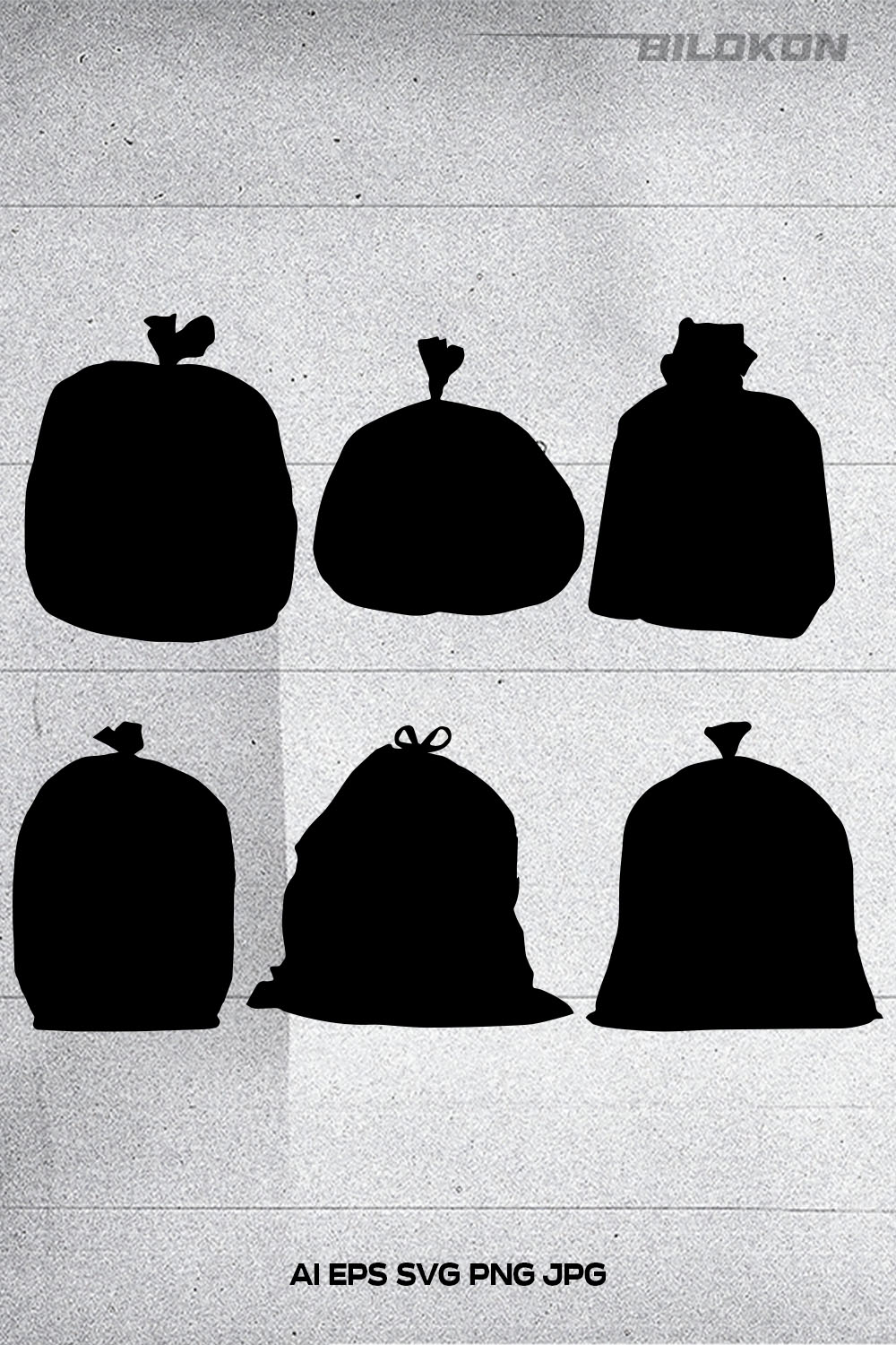 Sack silhouette icon set, SVG Vector pinterest preview image.