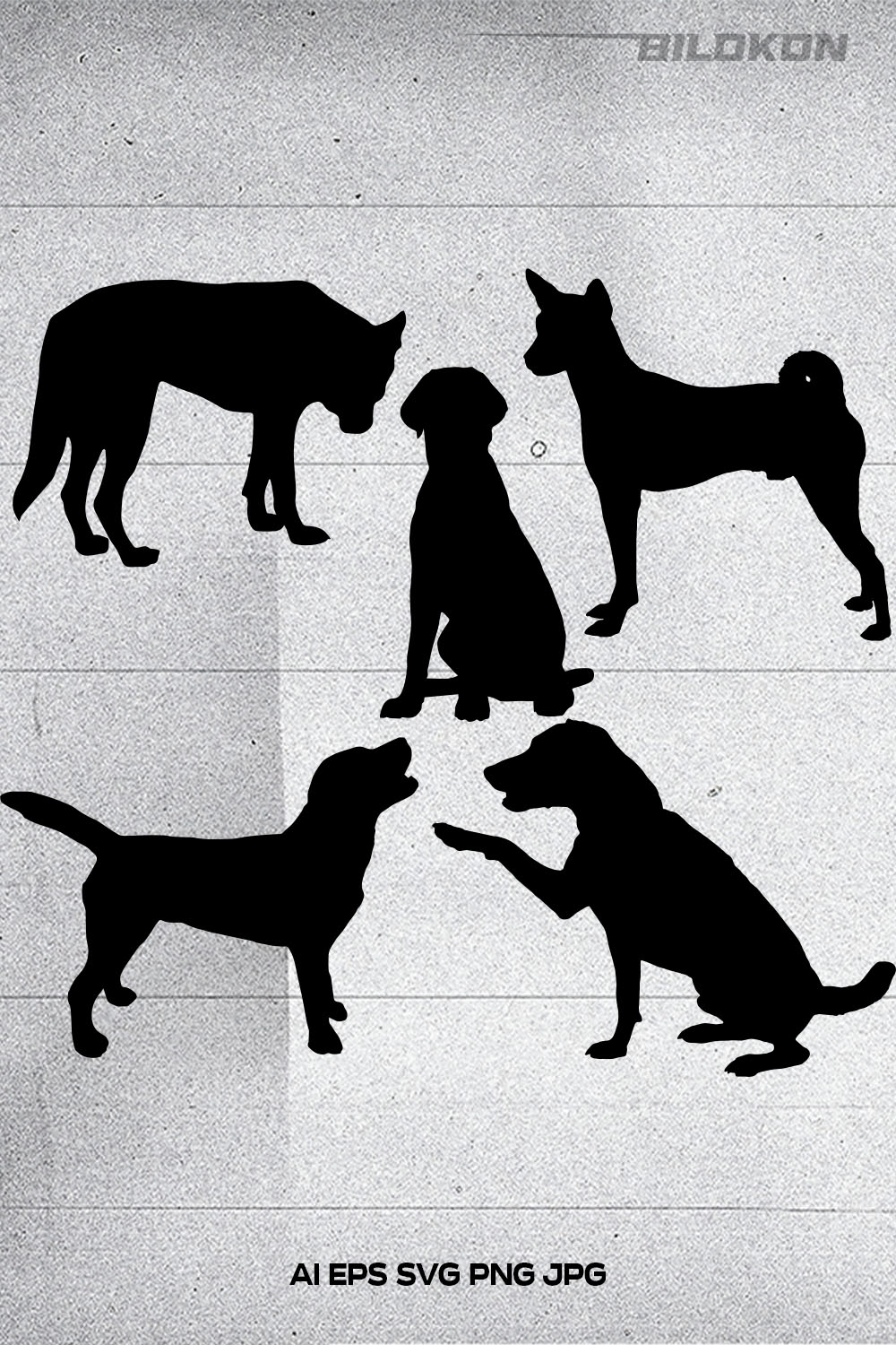 Black and white photo of a dog silhouettes.