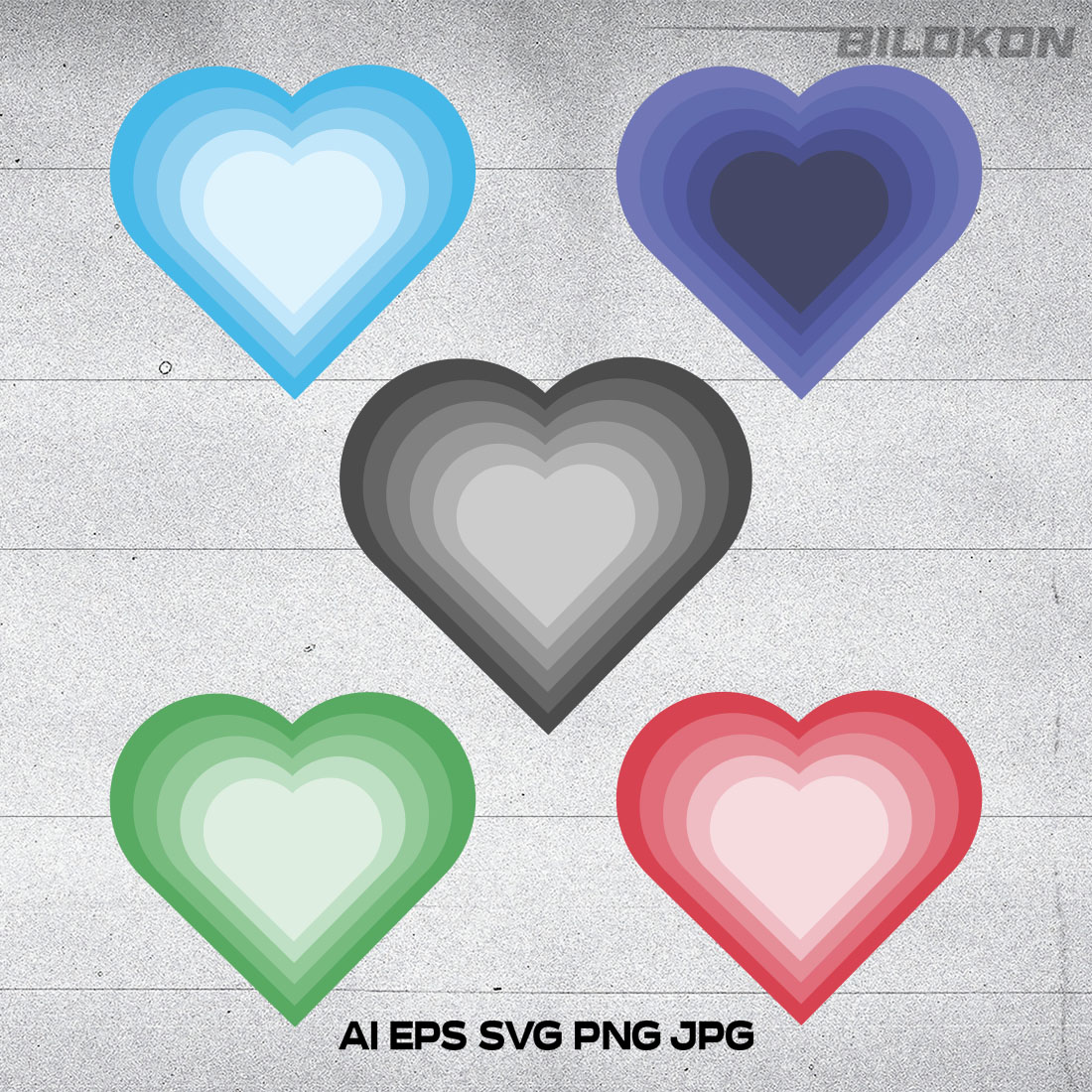 Multicolor Heart Set Icon main cover image.