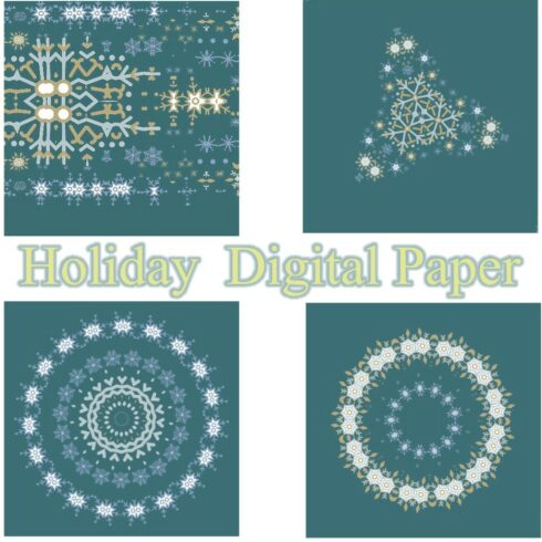 Smokey Teal Digital Paper Holiday Inspired JPG main cover.