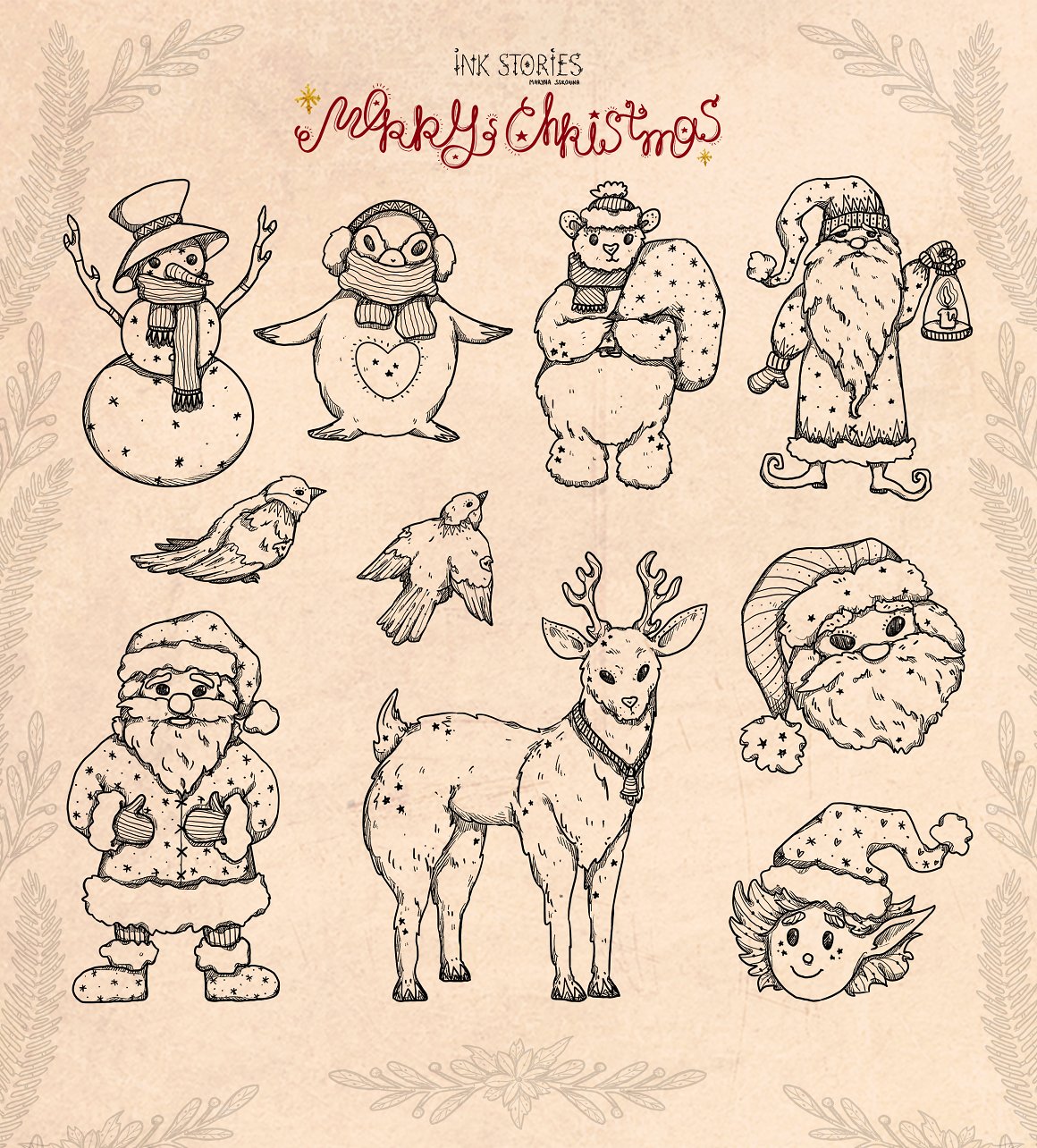 Line clipart of 10 unique holidays characters.