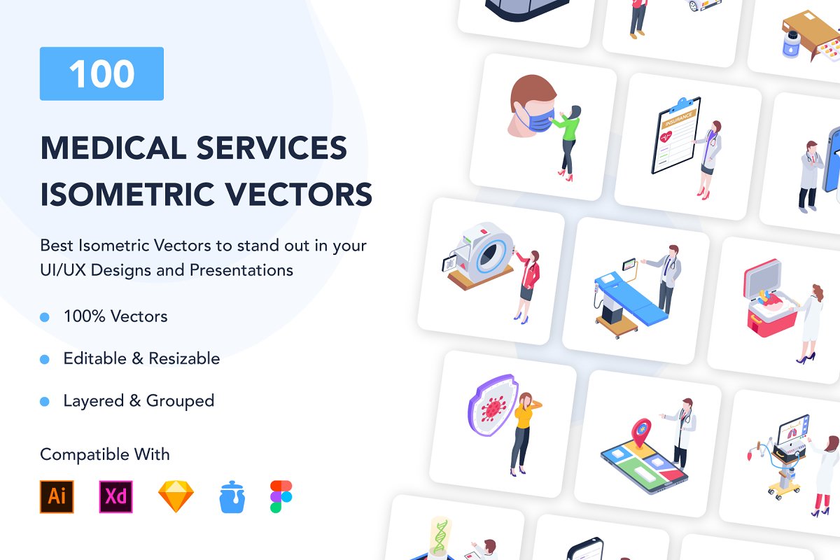 medical services isometric vectors cover 155