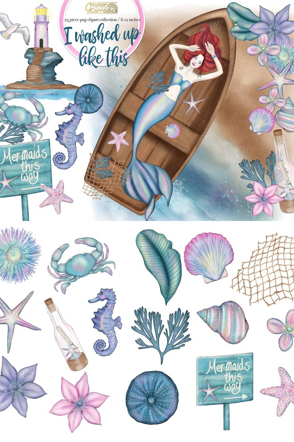 Mermaid Clipart Collection Pinterest Cover.