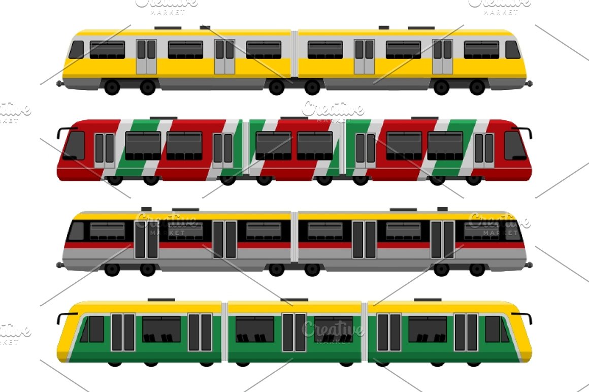 4 colorful illustrations of metro on a white background.