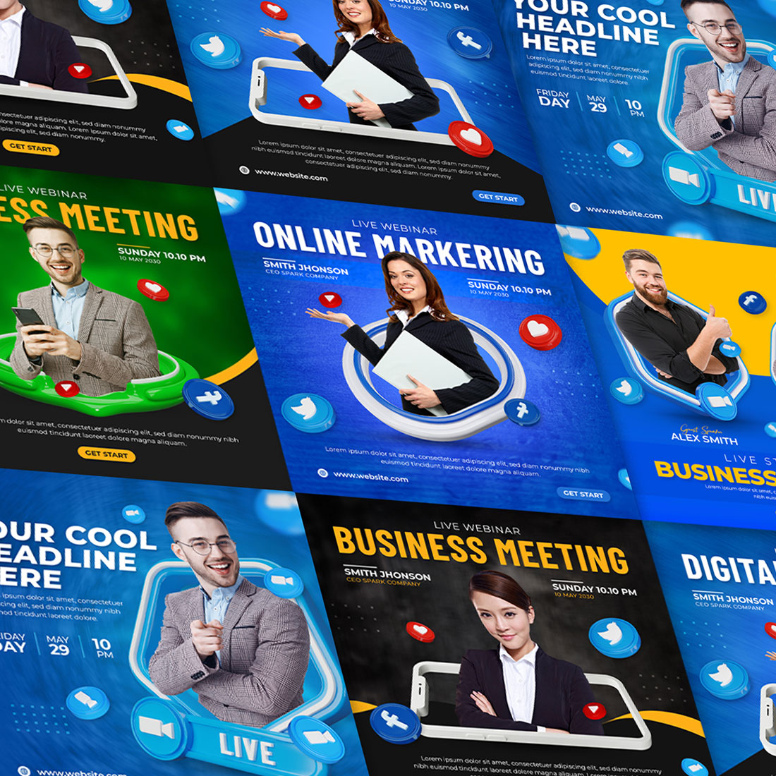 3D Digital Marketing and Corporate Social Media Promotion for Instagram Post Template Set cover image.