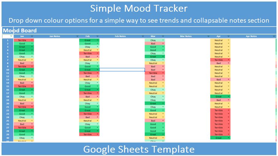 Simple Mood Tracker for Google Sheets preview image.