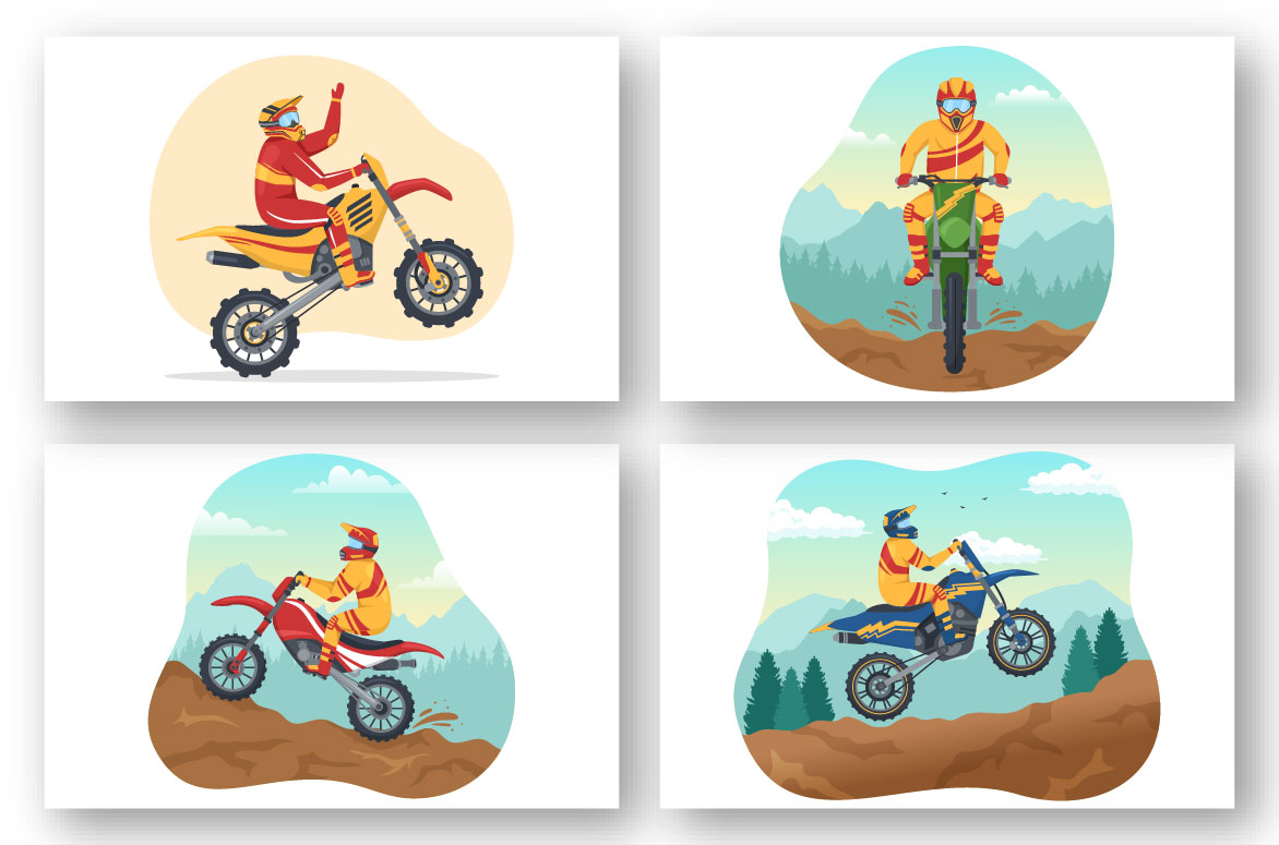 Colorful motorcycle illustrations.