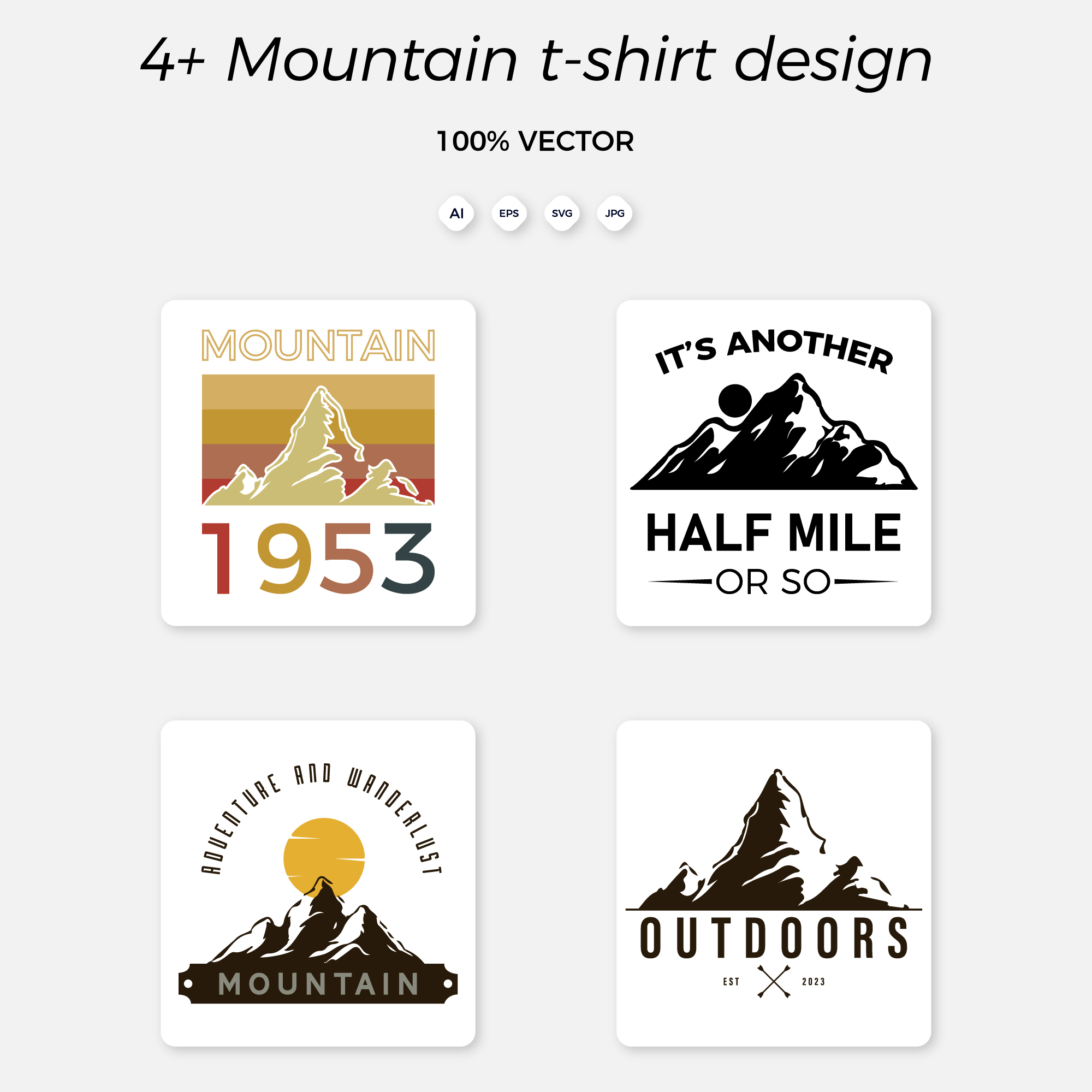 Mountain Typography Graphics For Tshirt Design With Mountains Sun