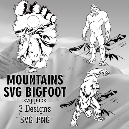 Black and white drawing of a mountain bigfoot.